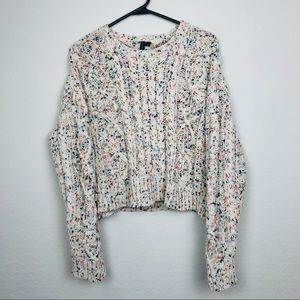 Speckled Colorful Cable Knit Cropped Sweater